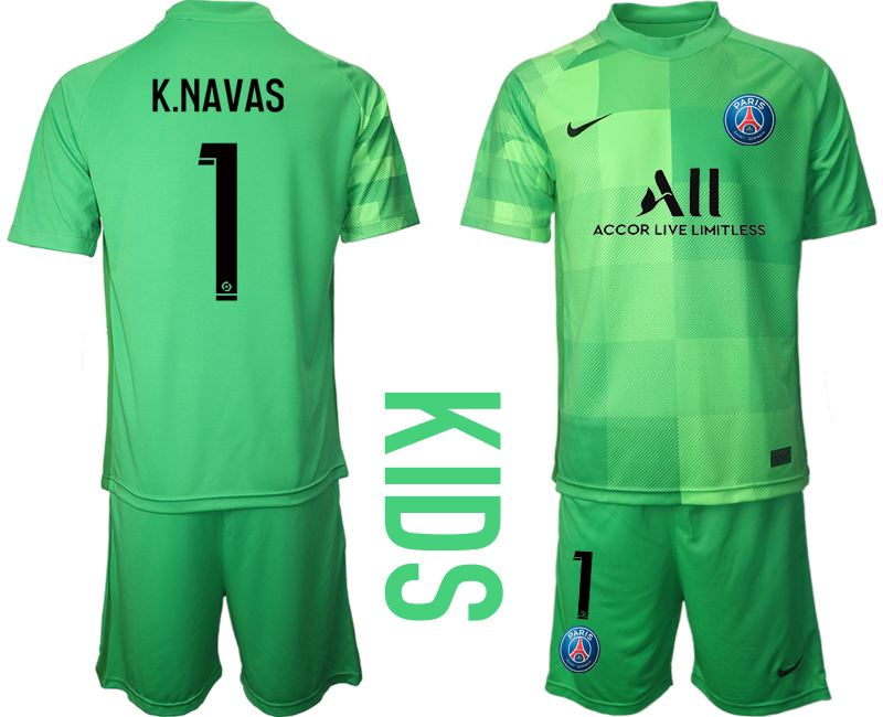 Youth 2021-2022 Club Paris St German green goalkeeper #1 Soccer Jersey->youth soccer jersey->Youth Jersey